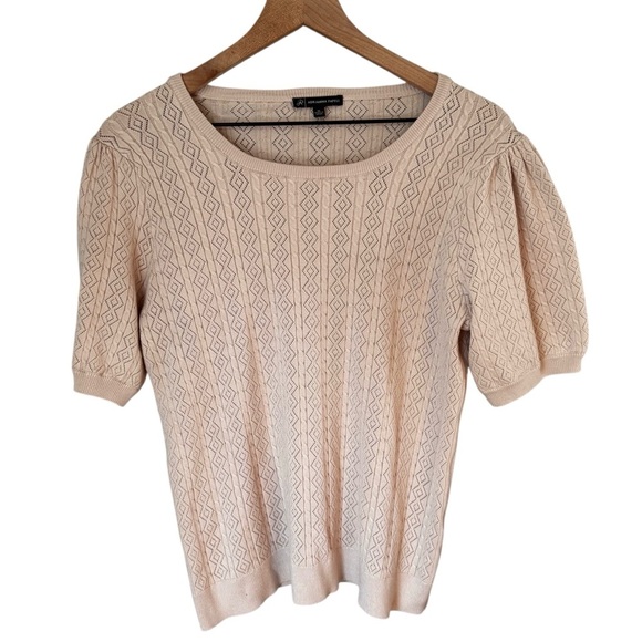 Adrianna Papell Sweaters - Adrianna Papell Women’s Baby Pink Pointelle Knit Puff Sleeve Sweater Sz XL